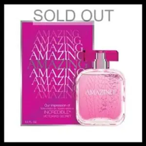 Pink bottle of Amazing Grace perfume with sold out tag.