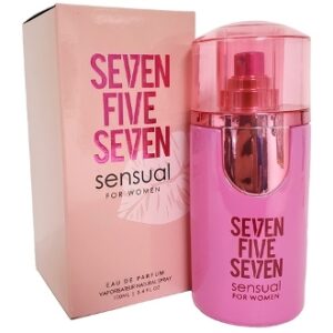 Pink bottle and box of Seven Five Seven Sensual Eau de Parfum.