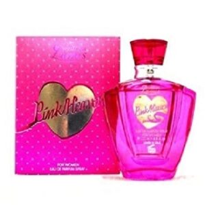 Pink heart-shaped perfume bottle with matching pink box.