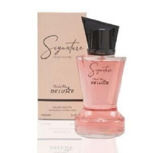 Bottle of pink Signature perfume with matching box.